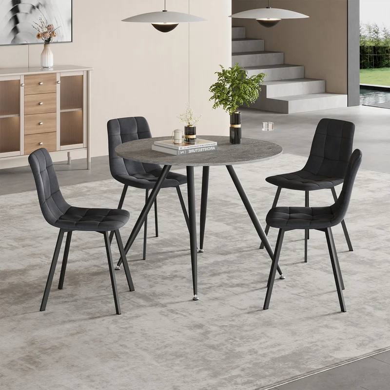 Grupo de comedor Fitjar de 5 piezas aspecto hormigón/gris oscuro [en.casa]