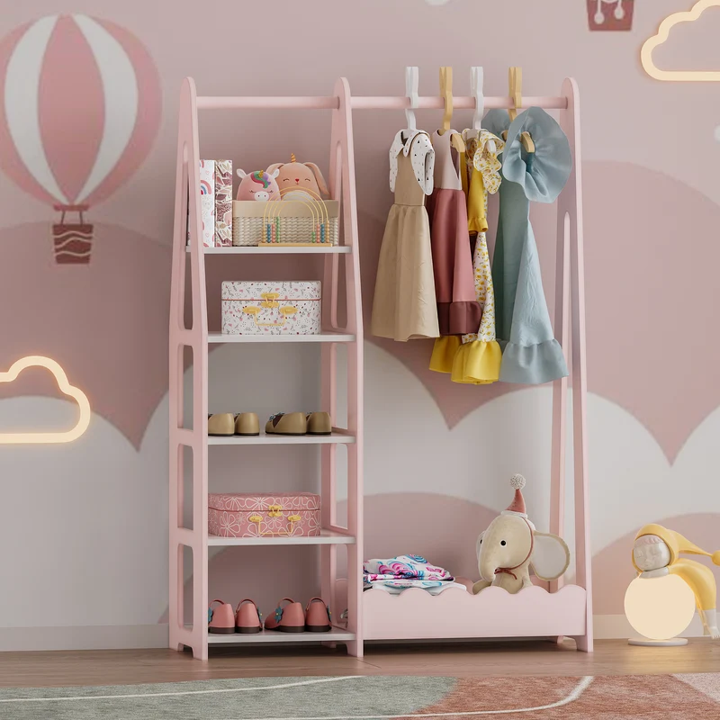 Guardarropa infantil Vestnes 114x77x30 cm Cotton Candy/Blanco [en.casa]