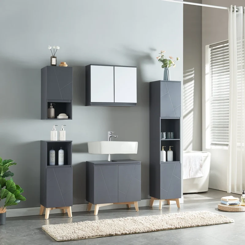 Conjunto de muebles de baño de 5 piezas Overath gris [en.casa]
