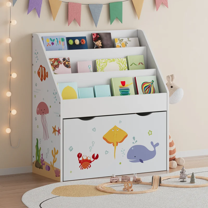 Estantería infantil Aarnskona 70x63x30 cm Motivo Aqua Dream [en.casa]