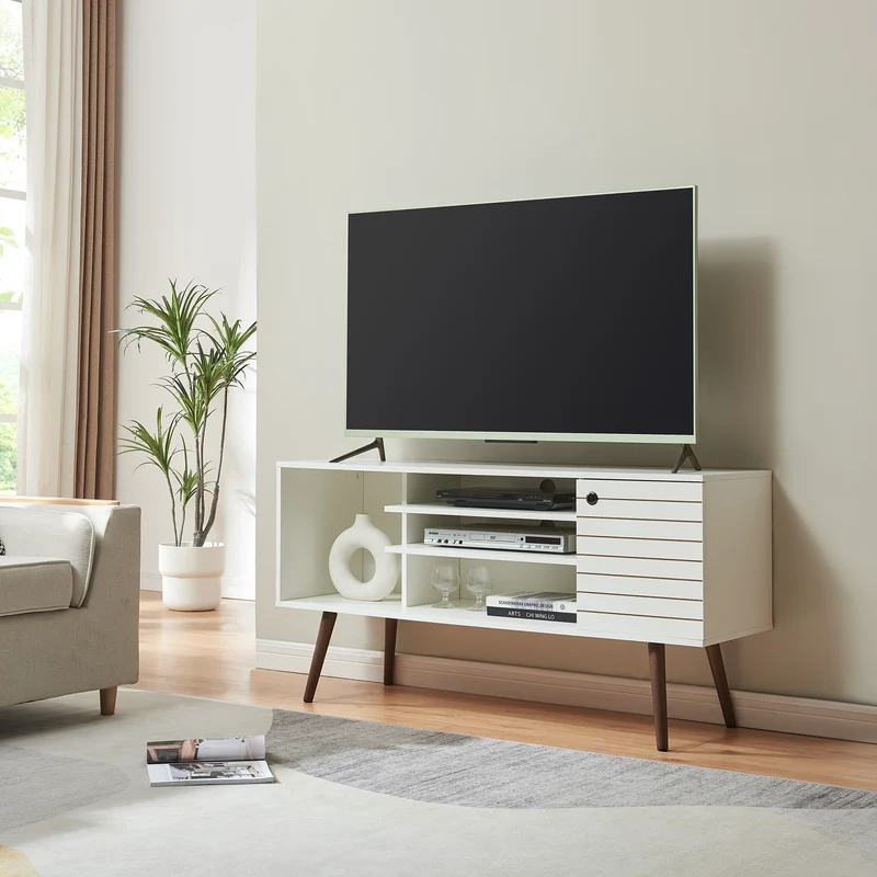 Mueble de televisión Vare 130x40x66 cm Blanco [en.casa]