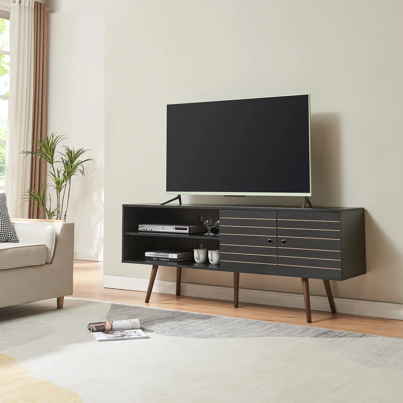 Mueble de televisión Vare 160x40x66 cm Negro [en.casa]