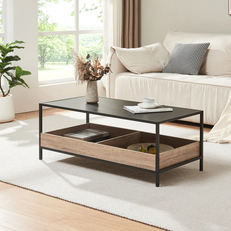 Mesa de centro Belana 100x48x39 cm Negro/Aspecto roble [en.casa]