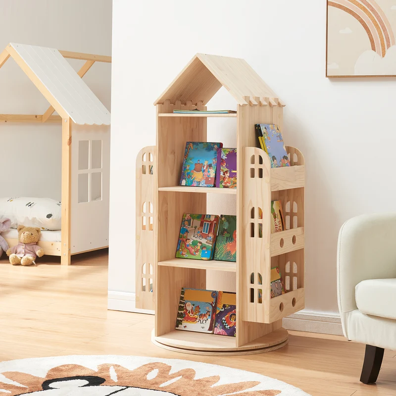 Estantería infantil giratoria Sanköre 122x64x43 cm Madera de pino natural [en.casa]