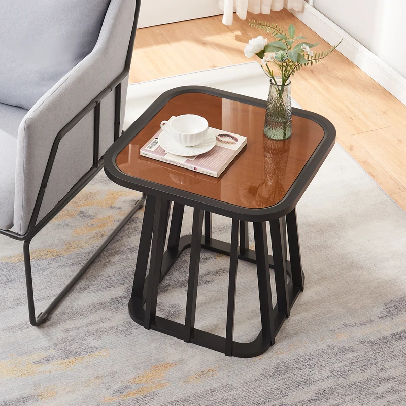 Mesa auxiliar Burgess 51x51x51 cm Negro/Aspecto nogal [en.casa]