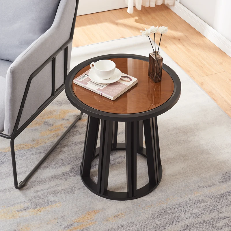 Mesa auxiliar Burgess 51xØ51 cm Negro/Aspecto nogal [en.casa]