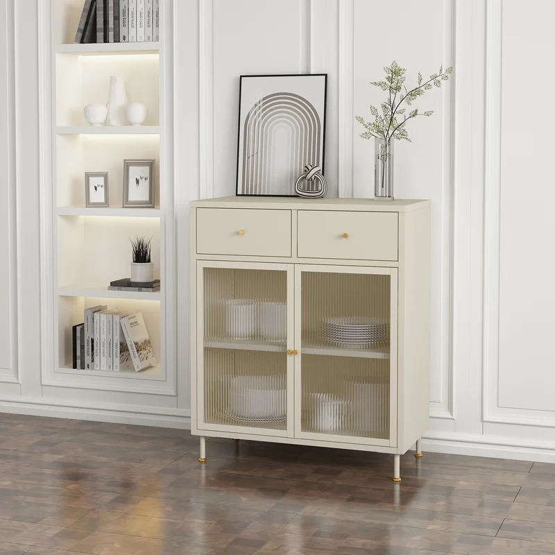 Aparador Lindau Acero 97x80x40 cm Blanco crema [en.casa]