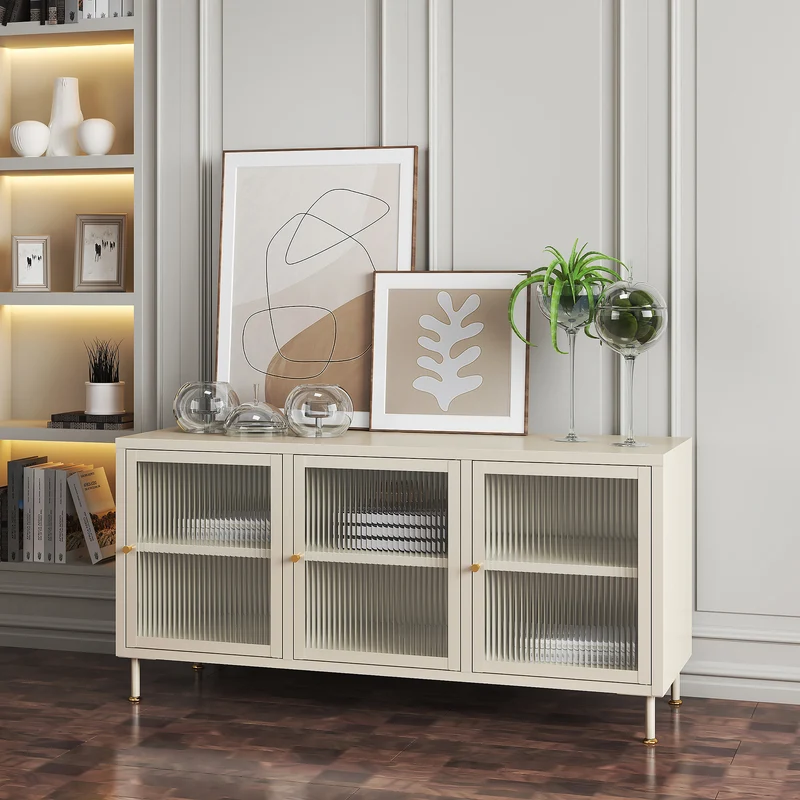 Mueble de TV Lindau Acero 120x40x59 cm Blanco crema [en.casa]