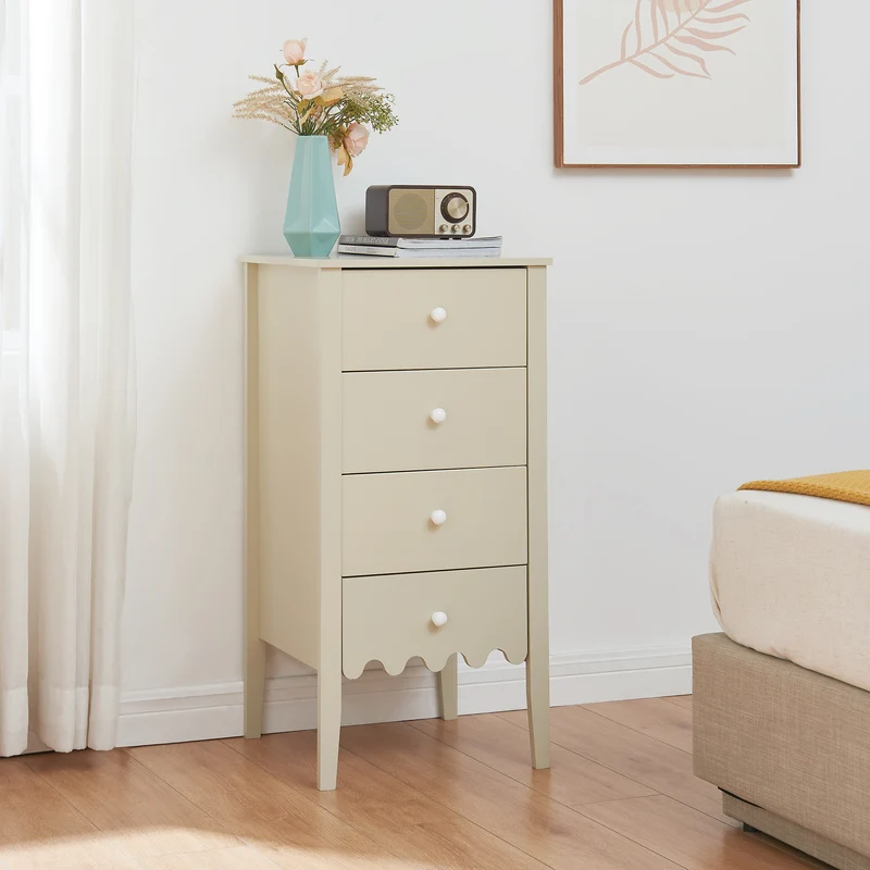 Cómoda Luspoo con 4 cajones 82x40x40 cm Crema blanca [en.casa]