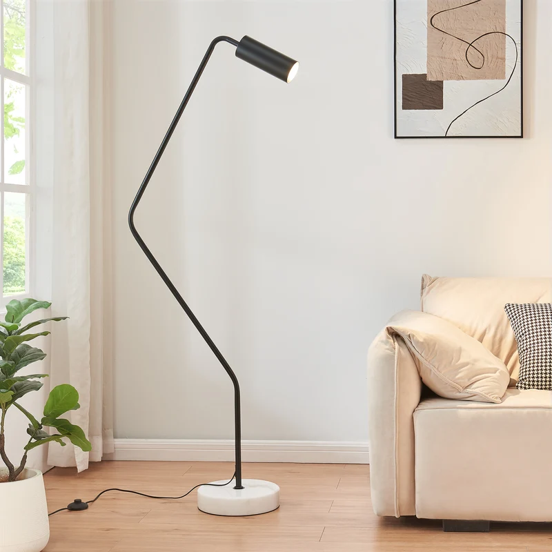 Lámpara de pie Vatka GU10 Metal Negro / Mármol, blanco [lux.pro]