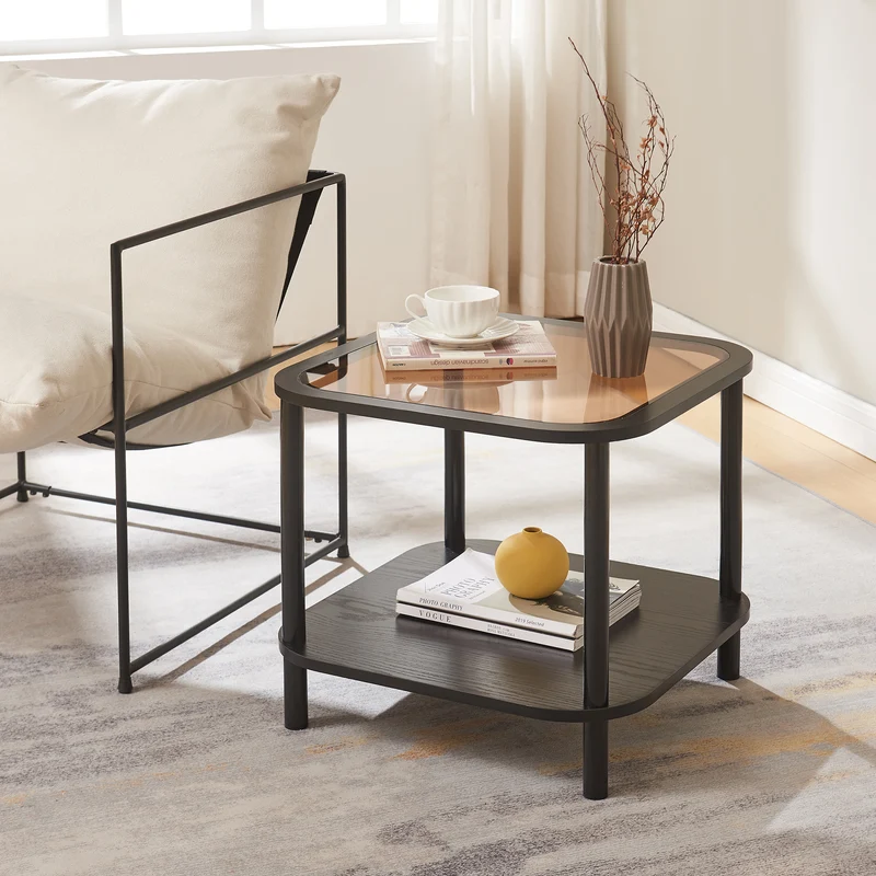 Mesa auxiliar Latama con tablero de vidrio 51x51x45 cm Negro/vidrio bronce [en.casa]