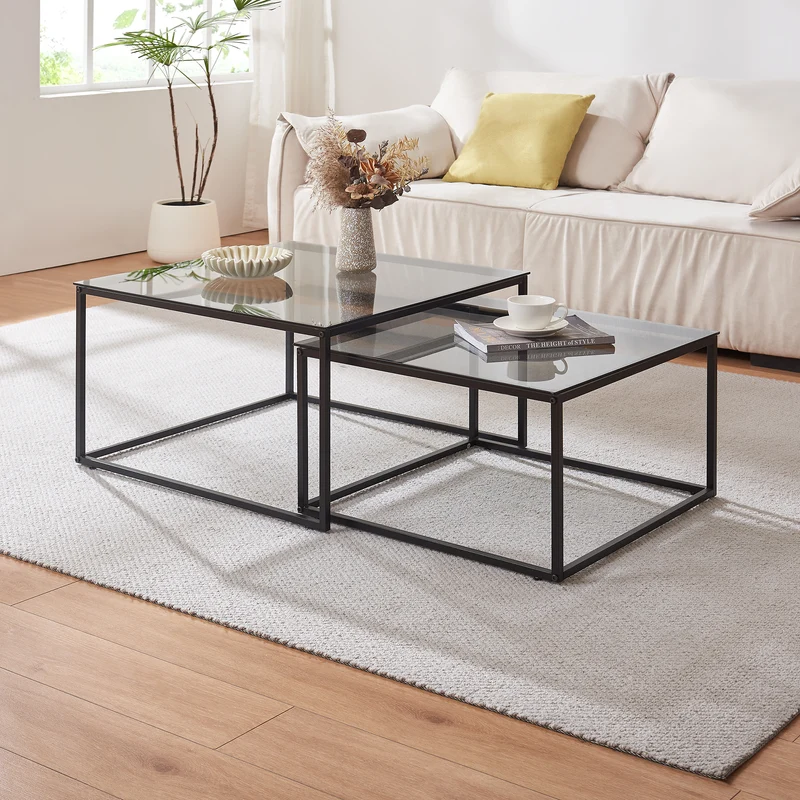 Mesa de centro juego de 2 Tromlaslo vidrio ahumado, gris [en.casa]