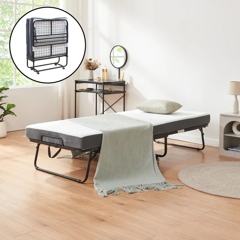 Cama plegable de metal Borjavle con colchón 200x90cm Negro [en.casa]