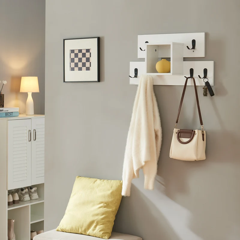 Perchero de pared Vänd con compartimento de almacenamiento 32x60x14 cm Blanco [en.casa]