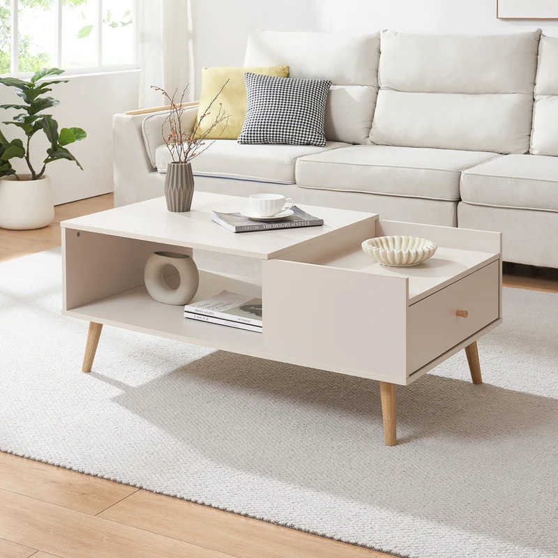 Mesa de centro Hallevil con cajón 106x59x44 cm Gris claro [en.casa]