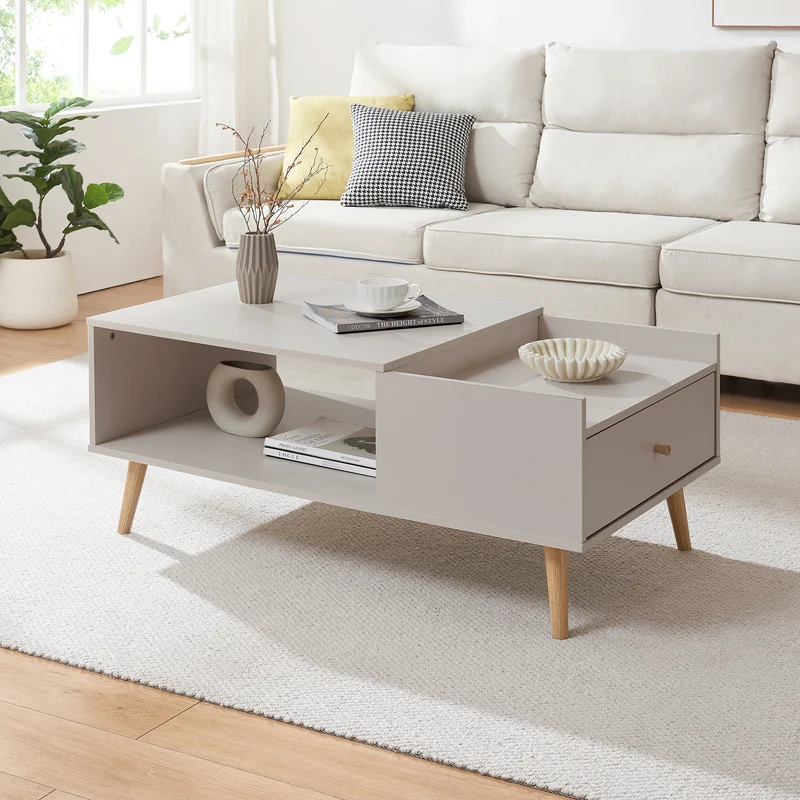 Mesa de centro Hallevil con cajón 106x59x44 cm Gris claro [en.casa]