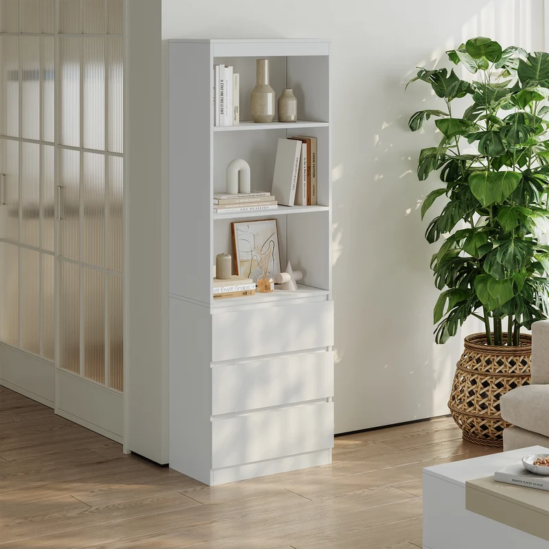 Estantería Les con 3 cajones 180x60x35 cm Blanco [en.casa]