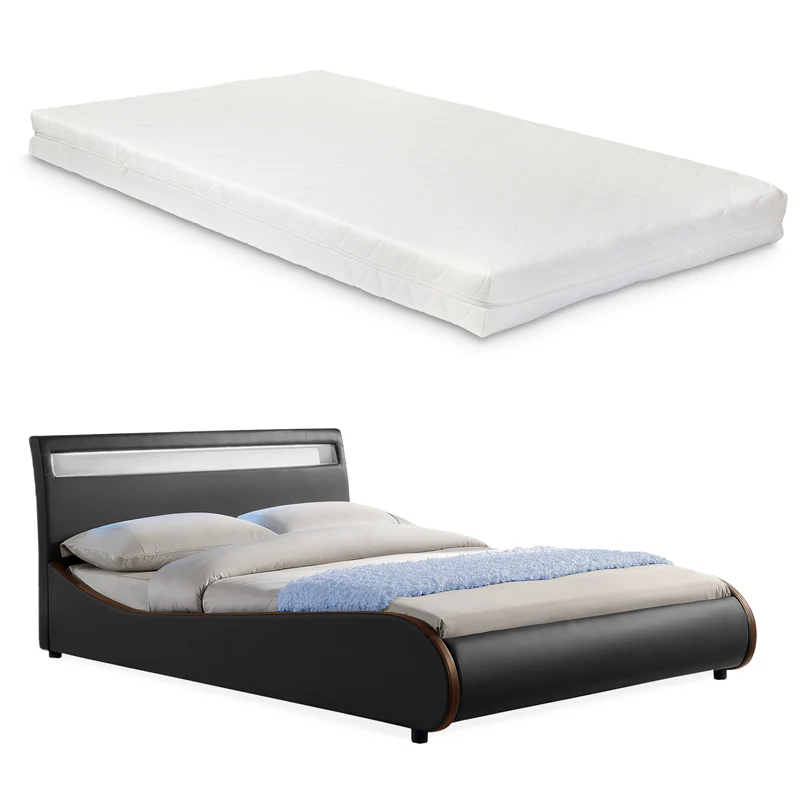 [Corium] Cama de cuero sintético moderna (Valencia) - [neu.haus] Colchón de espuma fría - con sistema de iluminación LED
