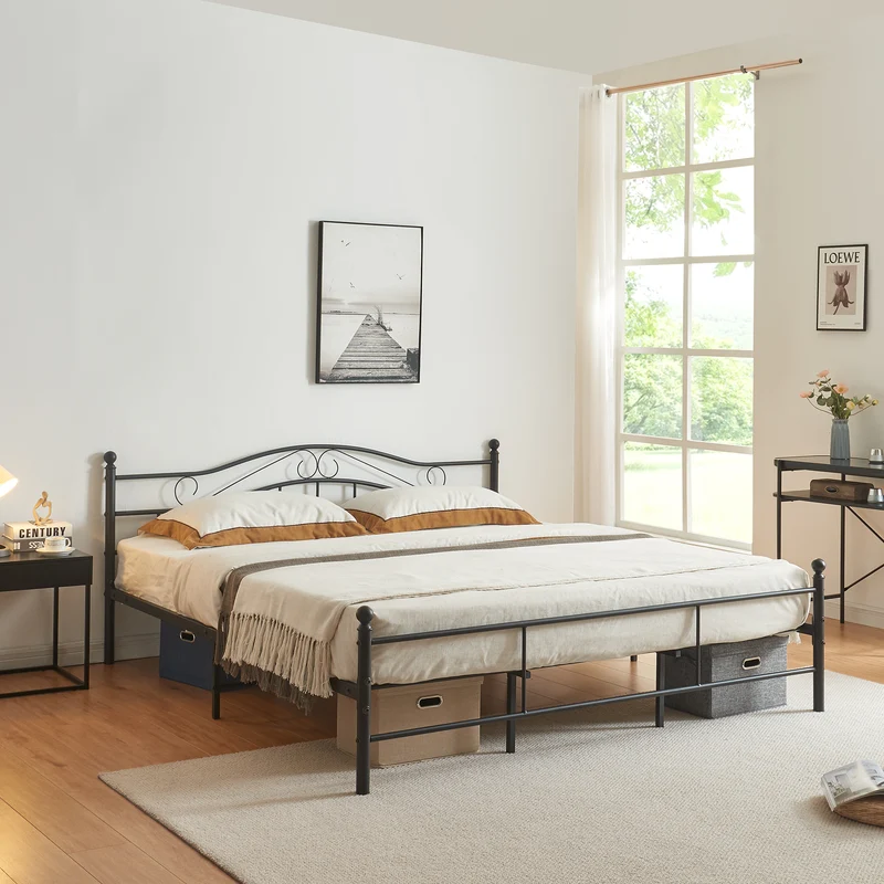 Cama individual Florenz con cabecero y somier metal [en.casa]
