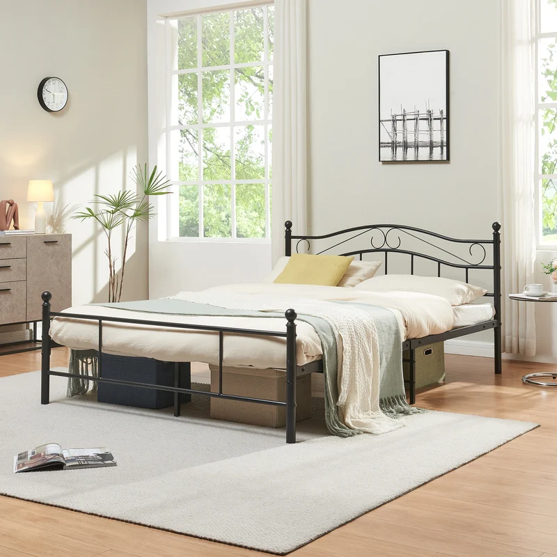 Cama individual Florenz con cabecero y somier metal [en.casa]