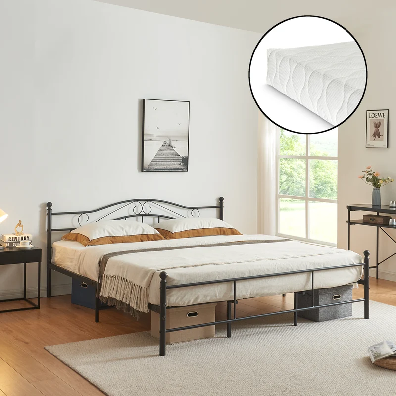 Cama de metal Florencia con colchón [en.casa]