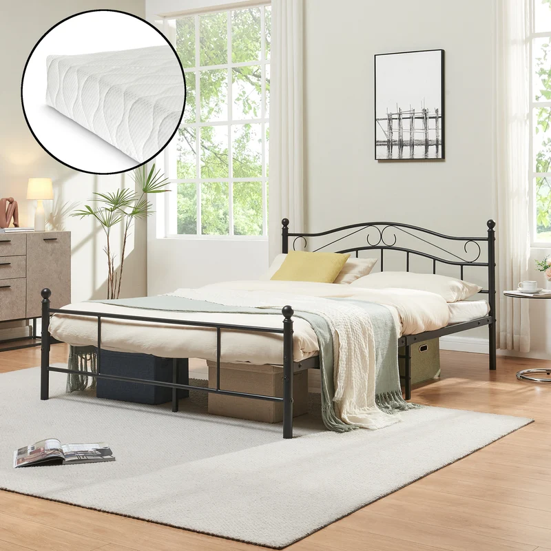 Cama de metal Florencia con colchón [en.casa]