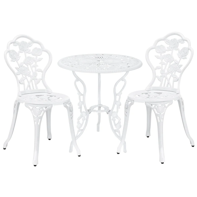 Conjunto de muebles de jardín Wakefield mesa redonda con 2 sillas de hierro fundido en varios colores casa.pro
