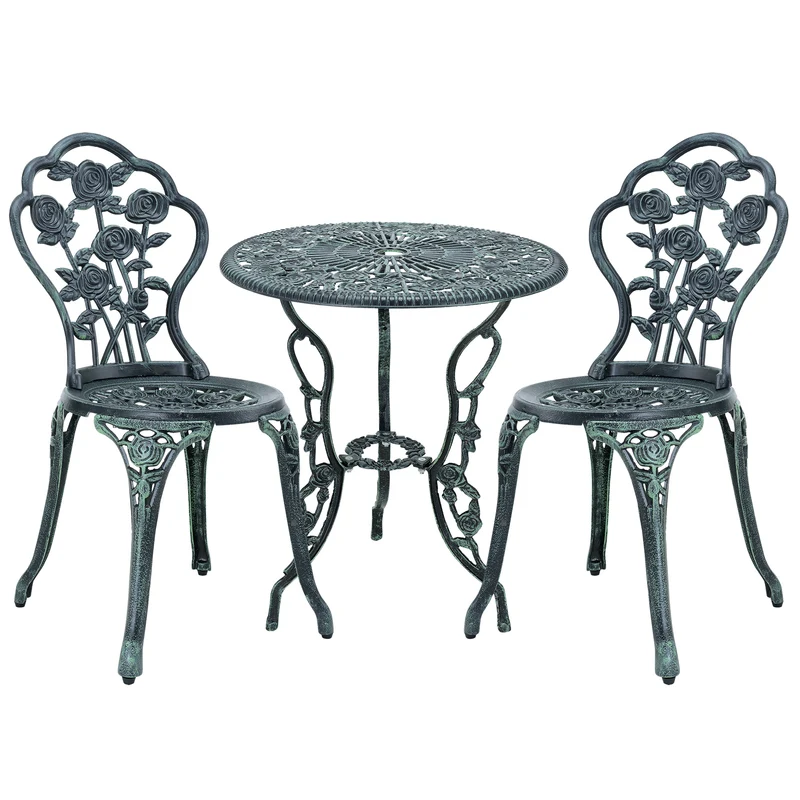 Conjunto de muebles de jardín Wakefield mesa redonda con 2 sillas de hierro fundido en varios colores casa.pro