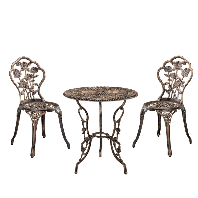 Conjunto de muebles de jardín Wakefield mesa redonda con 2 sillas de hierro fundido en varios colores casa.pro