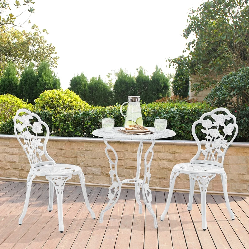 Conjunto de muebles de jardín Wakefield mesa redonda con 2 sillas de hierro fundido en varios colores casa.pro