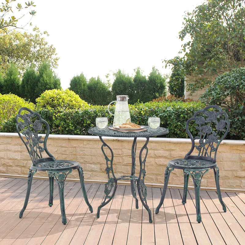 Conjunto de muebles de jardín Wakefield mesa redonda con 2 sillas de hierro fundido en varios colores casa.pro