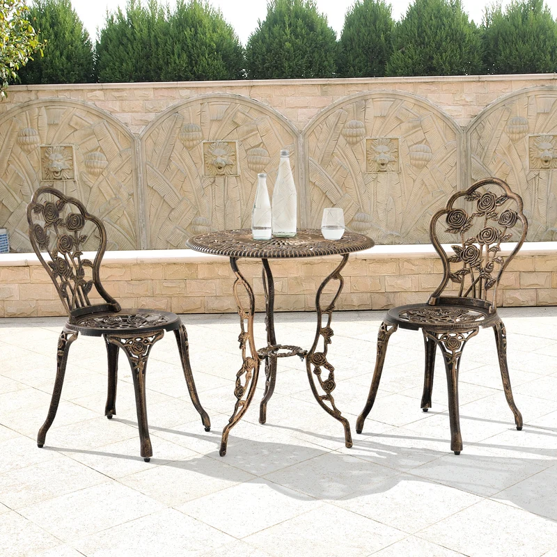 Conjunto de muebles de jardín Wakefield mesa redonda con 2 sillas de hierro fundido en varios colores casa.pro