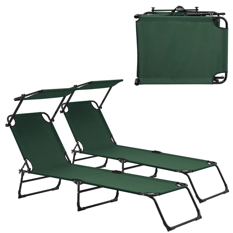 Set de 2 tumbonas Lomeda plegables con toldo en varios colores [casa.pro]