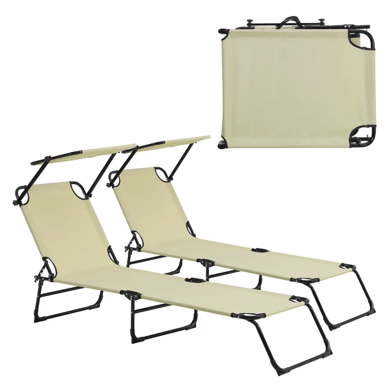 Set de 2 tumbonas Lomeda plegables con toldo en varios colores [casa.pro]