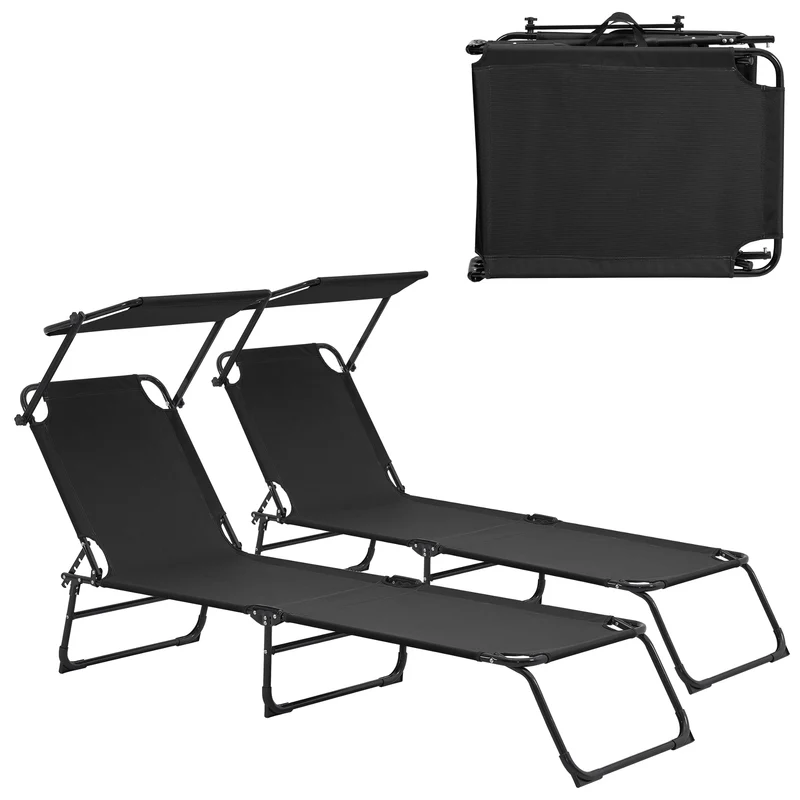 Set de 2 tumbonas Lomeda plegables con toldo en varios colores [casa.pro]
