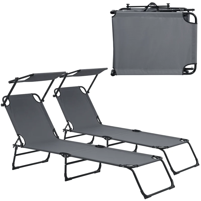 Set de 2 tumbonas Lomeda plegables con toldo en varios colores [casa.pro]