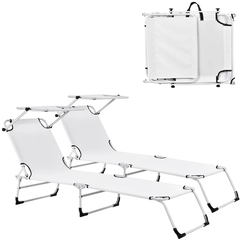 Set de 2 tumbonas Lomeda plegables con toldo en varios colores [casa.pro]