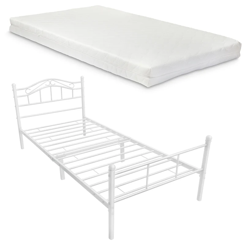Cama individual Florenz con cabecero y somier metal 120x200 [en.casa]