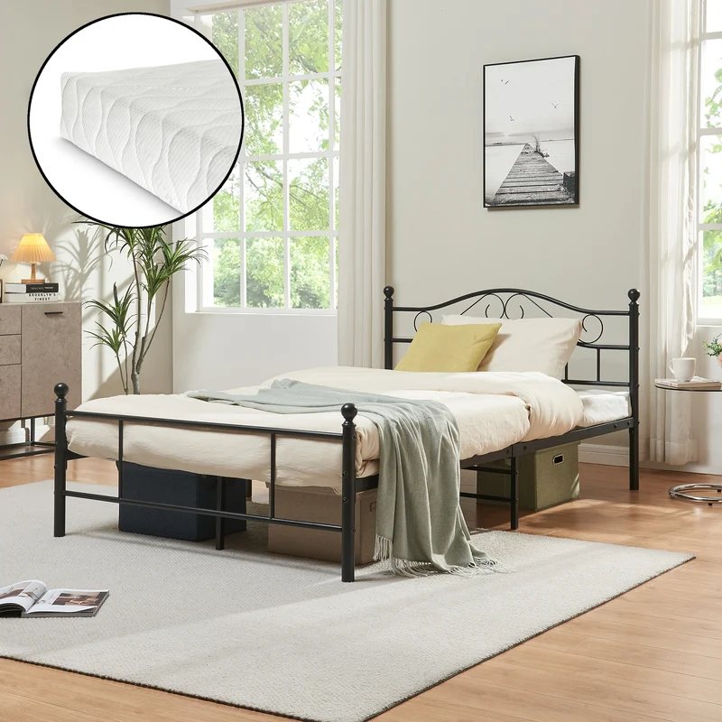 Cama individual Florenz con cabecero y somier metal 120x200 [en.casa]