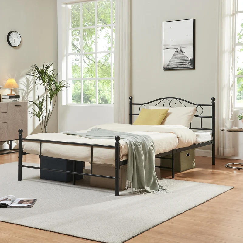 Cama individual Florenz con cabecero y somier metal 120x200 [en.casa]