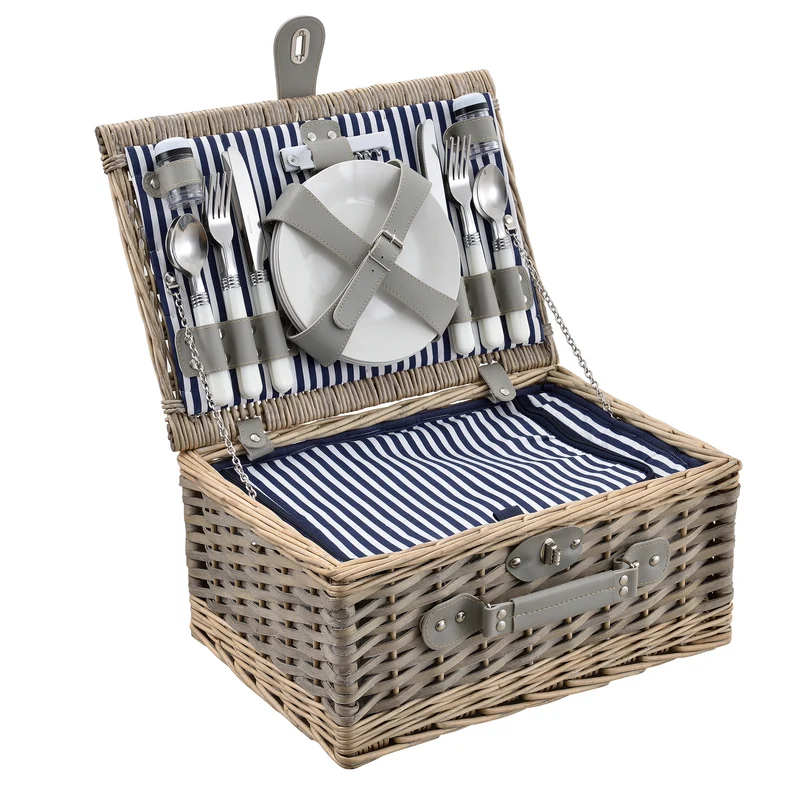 Cesta de picnic con juego de cubiertos para 2/4 personas en varios colores casa.pro
