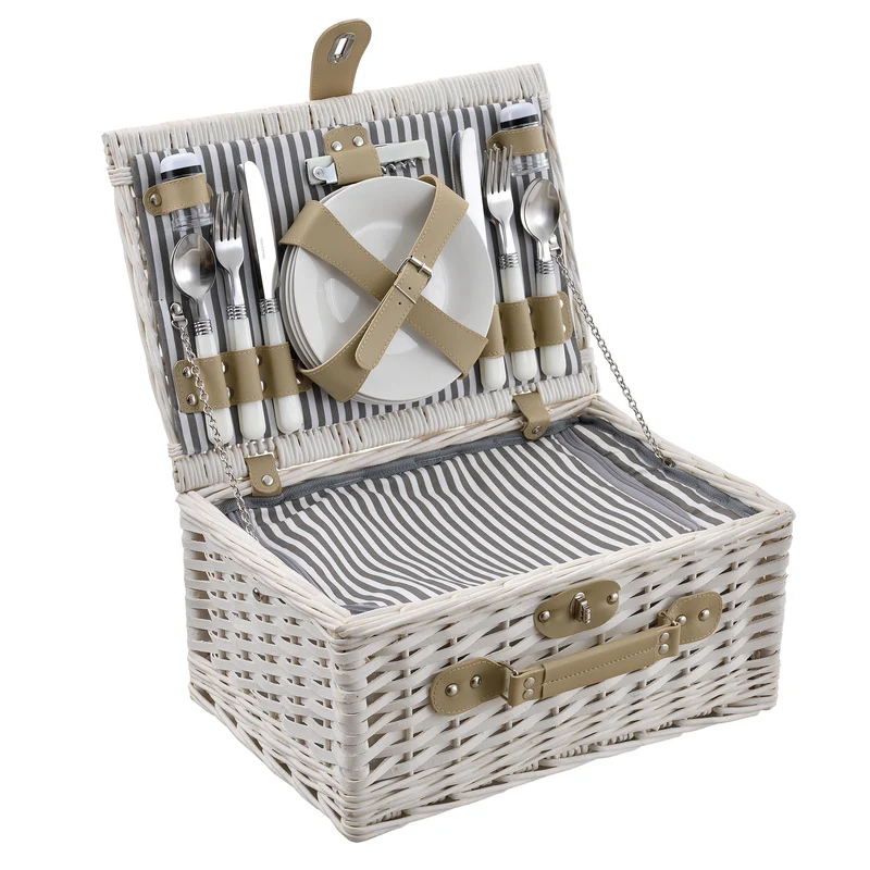 Cesta de picnic con juego de cubiertos para 2/4 personas en varios colores casa.pro