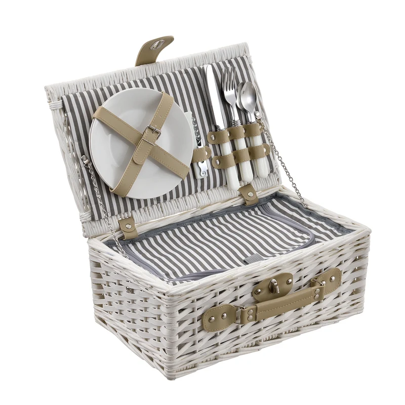 Cesta de picnic con juego de cubiertos para 2/4 personas en varios colores casa.pro