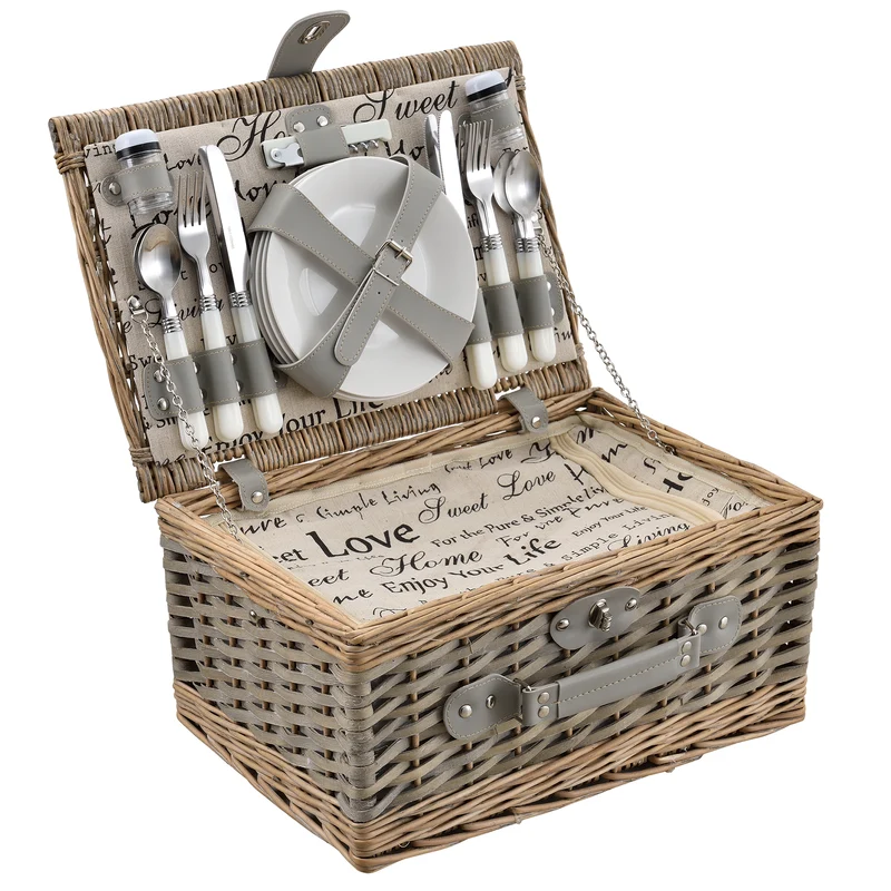 Cesta de picnic con juego de cubiertos para 2/4 personas en varios colores casa.pro