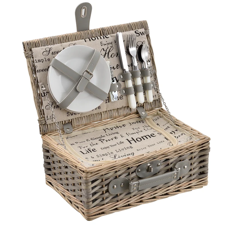 Cesta de picnic con juego de cubiertos para 2/4 personas en varios colores casa.pro