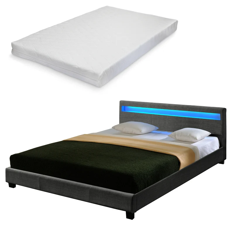 Cama tapizada moderna Estructura de cama gris oscuro CORIUM