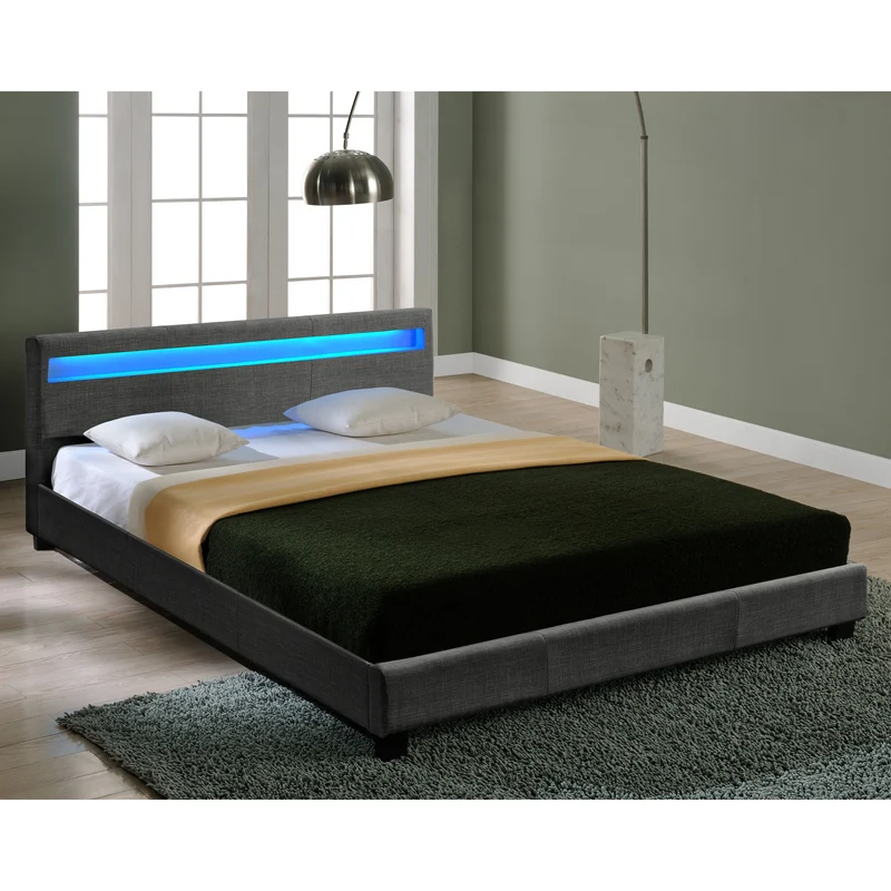 Cama tapizada moderna Estructura de cama gris oscuro CORIUM