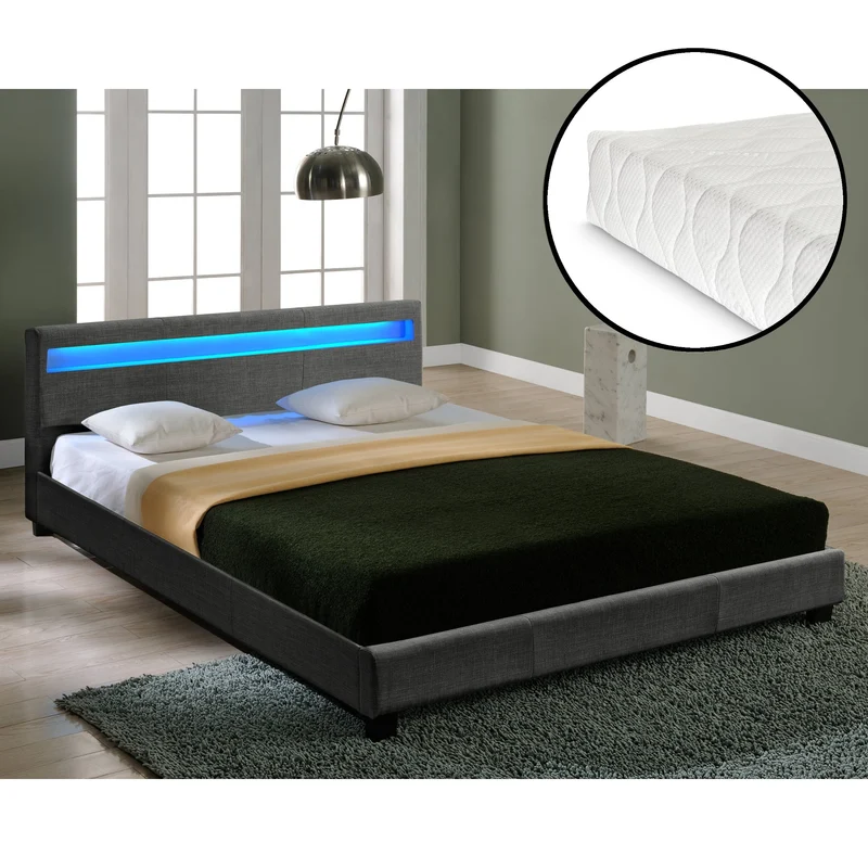 Cama tapizada moderna Estructura de cama gris oscuro CORIUM