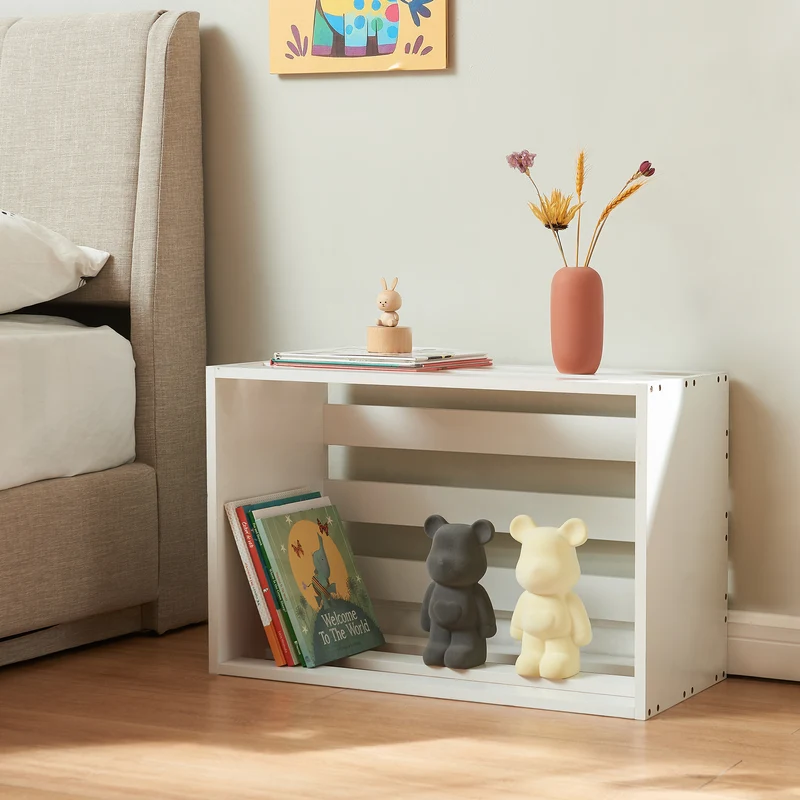 Mesa auxiliar moderna Rønde rectangular 43 x 64 x 33 cm blanco [en.casa]