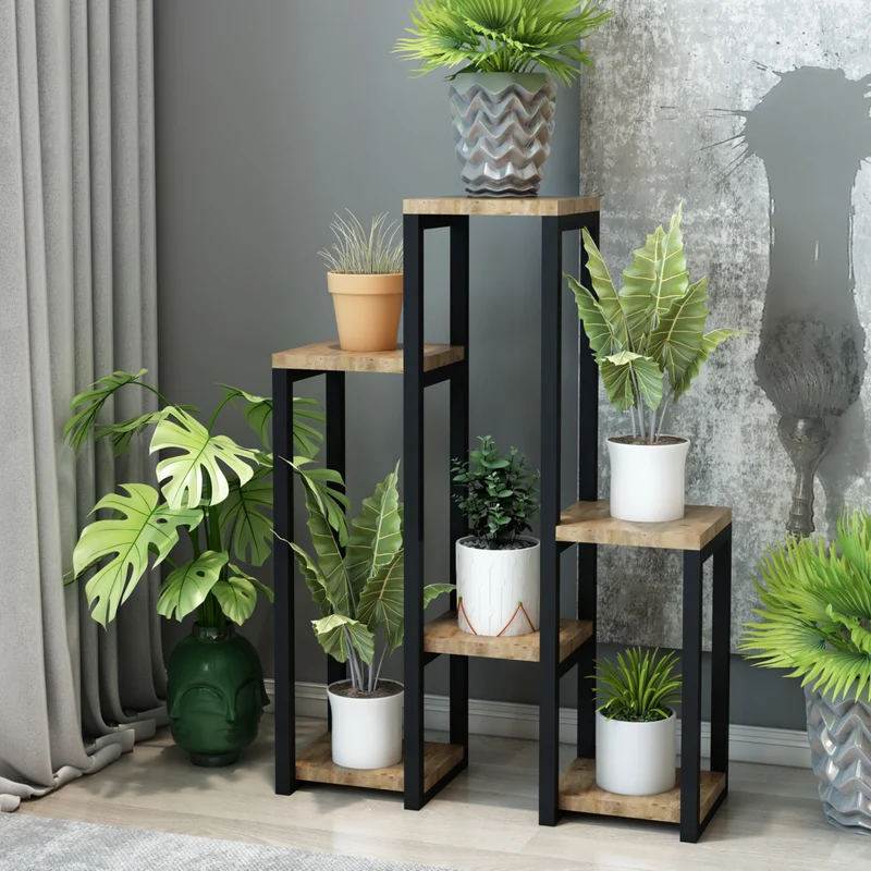 Estantería para plantas Rosenholm con 6 estantes color madera [en.casa]